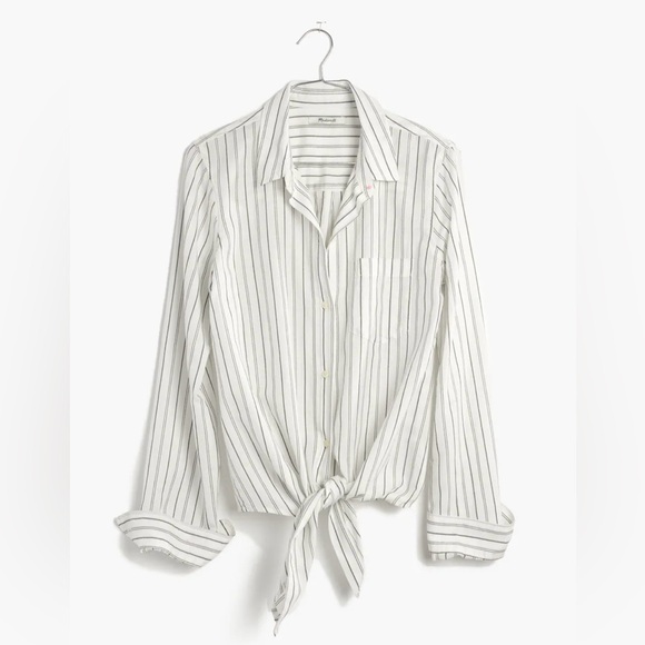 Madewell White Darcy Stripe Front Tie Button Down Top Size Medium - Picture 1 of 9